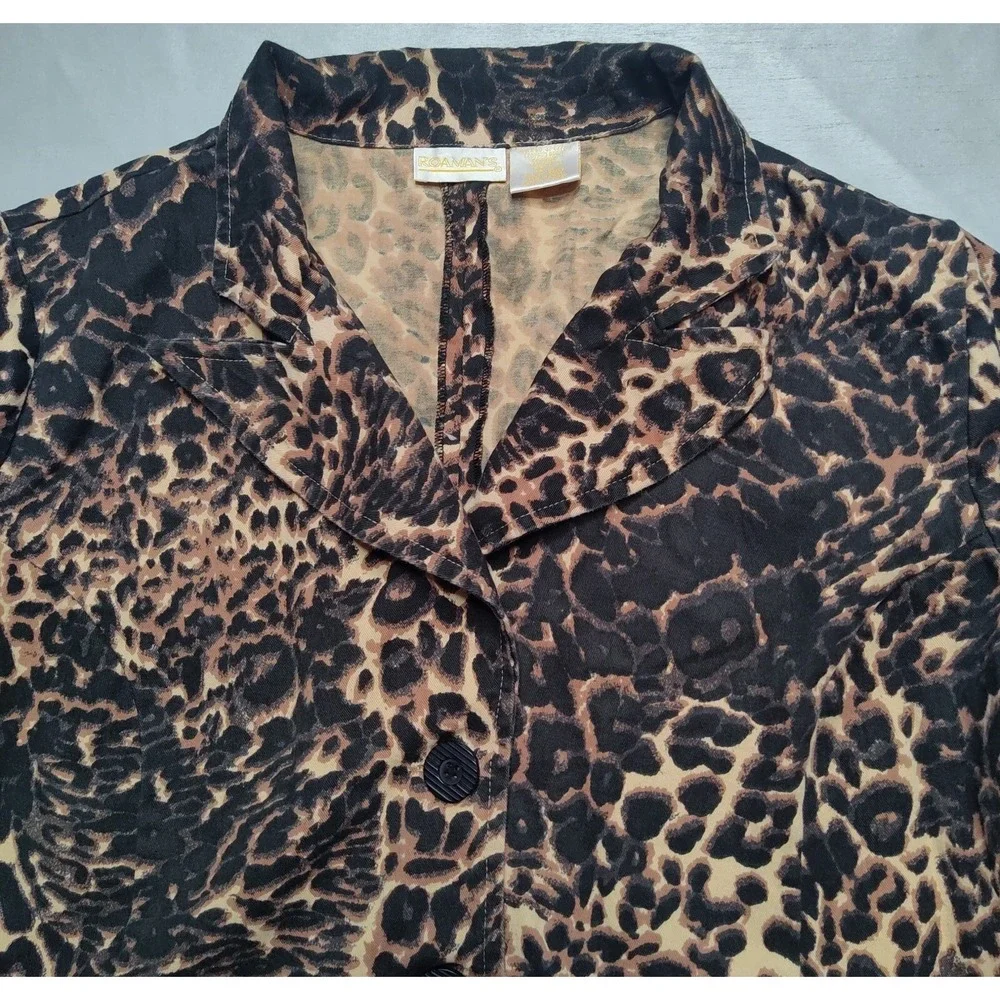 ROAMANS Women Large Leopard‎ Print Cotton Long Sleeve Button Up Jacket